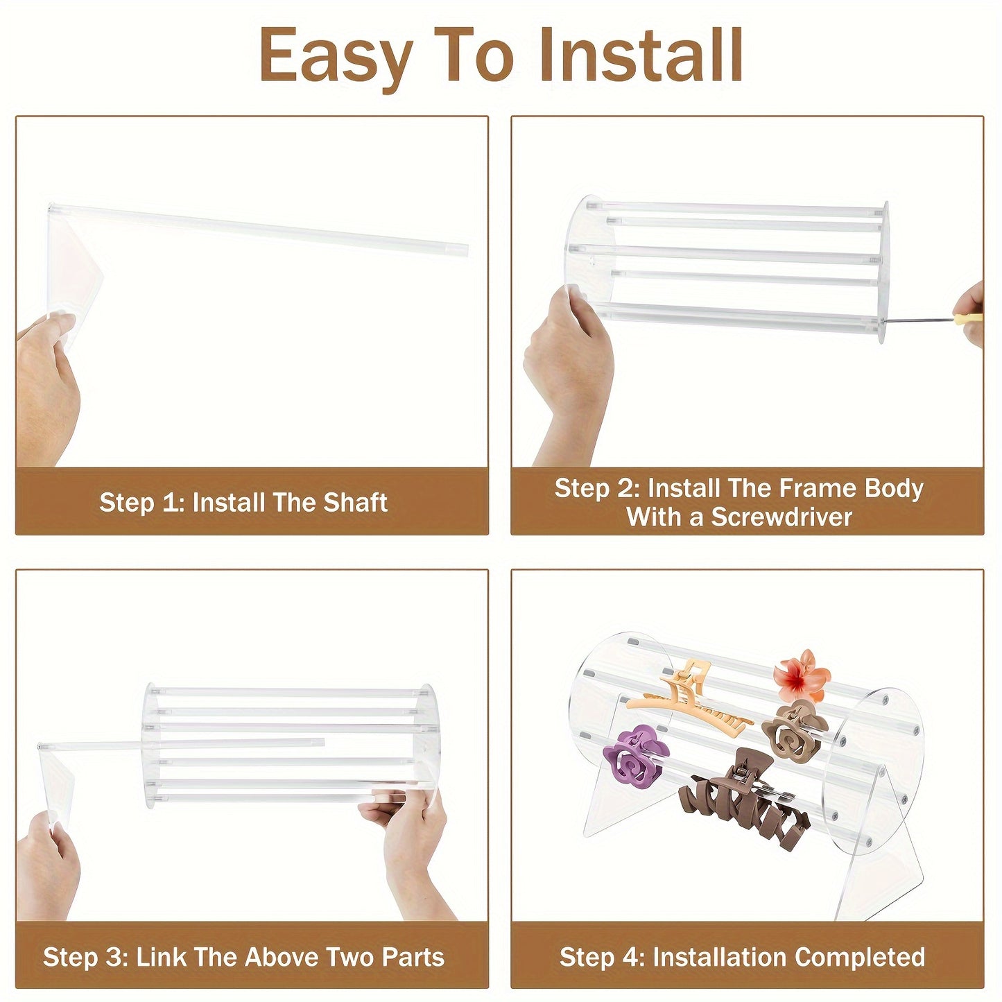 360° Rotating Acrylic Claw Clip Organizer ✨ Transparent Vanity Dressing Table Stand