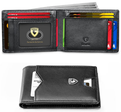 Men's Slim Leather Blocking Wallet - Minimalist Carbon Fiber Bifold