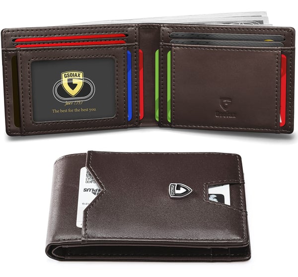 Men's Slim Leather Blocking Wallet - Minimalist Carbon Fiber Bifold