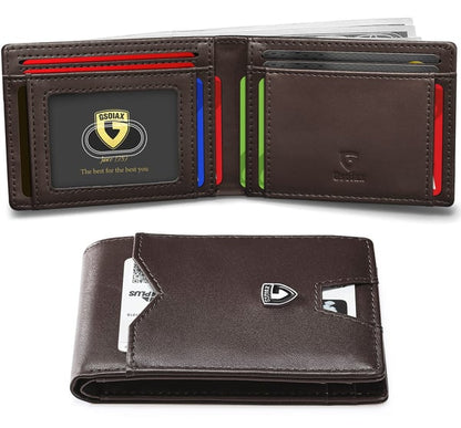 Men's Slim Leather Blocking Wallet - Minimalist Carbon Fiber Bifold