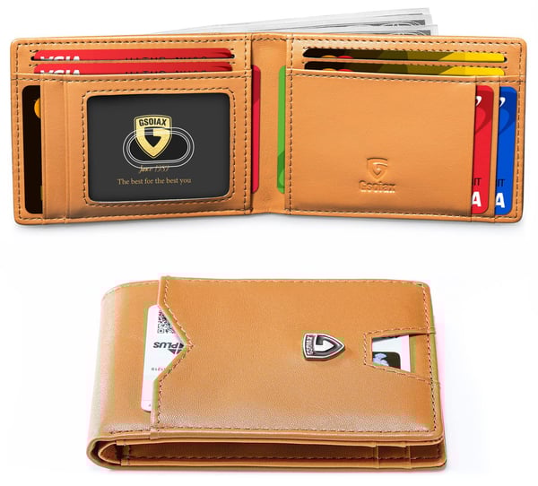 Men's Slim Leather Blocking Wallet - Minimalist Carbon Fiber Bifold