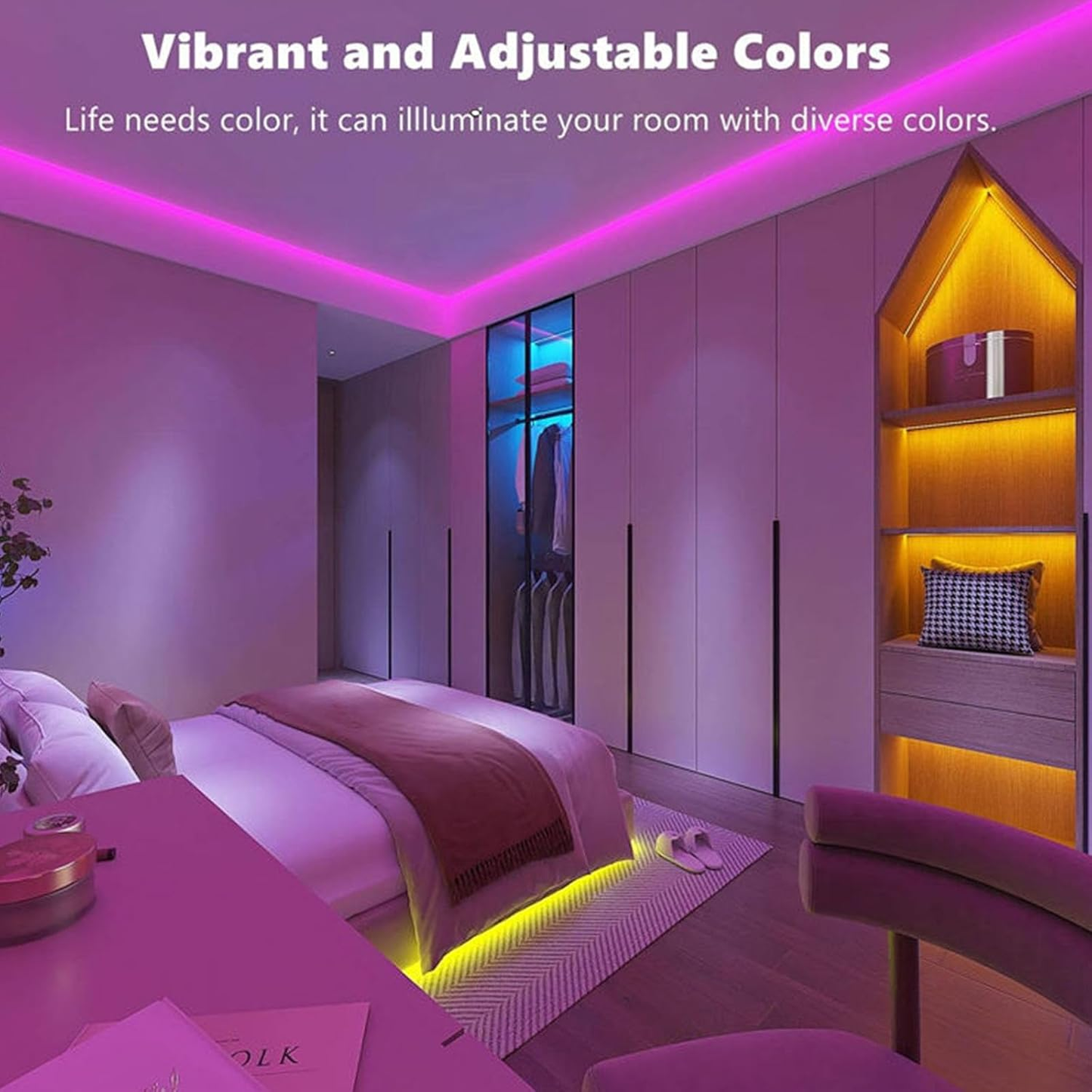Color-Changing LED Mood Light Strip, Music-Synced LED Light Strip, Dimmable