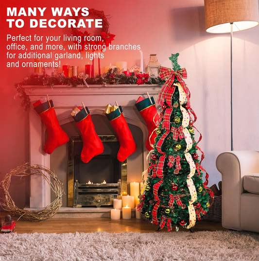 🔔Retractable Christmas tree green leaves 5 feet foldable🎄