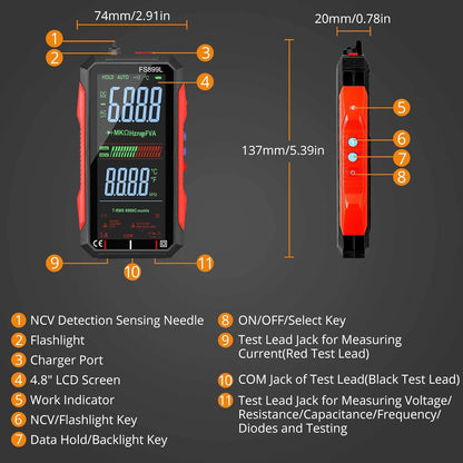 ⚡USB Rechargeable Digital Multimeter🔋– 6000 Counts. Large Color Screen & Backlight! 🛠️🔌