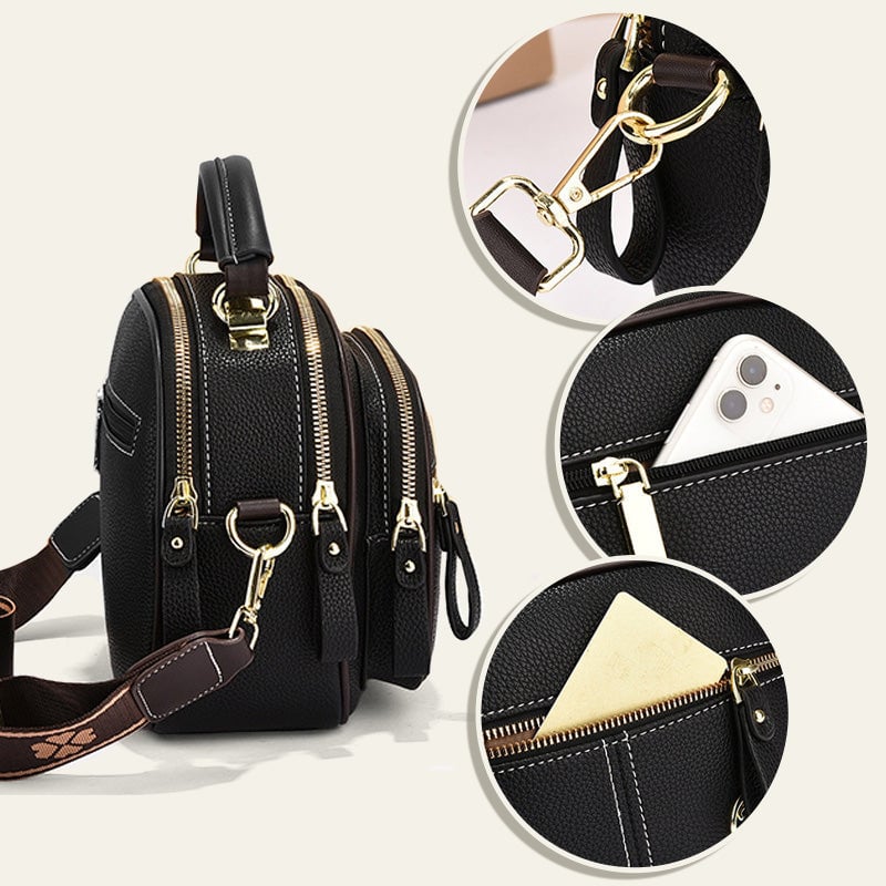 🛫Classic Multifunctional Compartments Adjustable Wide Shoulder Strap Leather Crossbody Bag