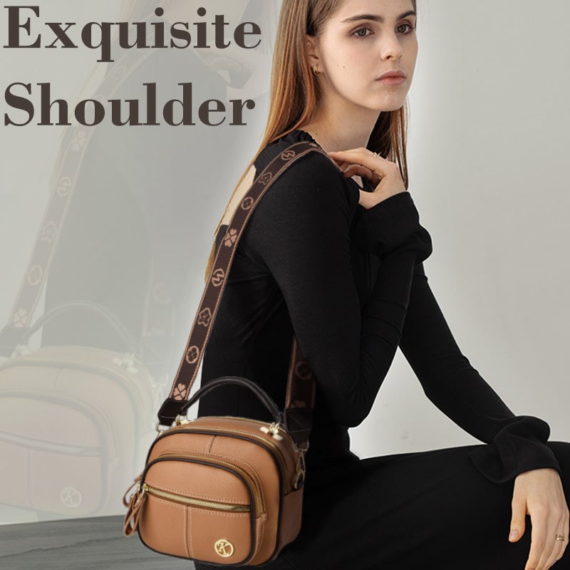 🛫Classic Multifunctional Compartments Adjustable Wide Shoulder Strap Leather Crossbody Bag